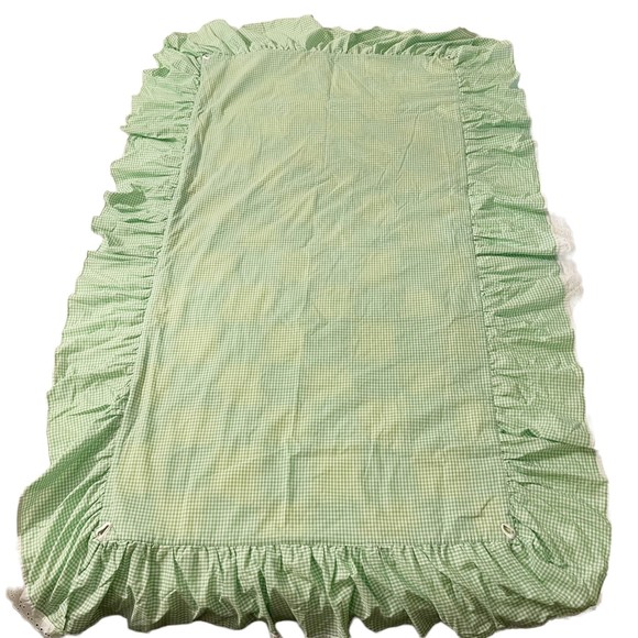 Vtg Toddler Bed Crib Blanket Bedspread Handmade Green Yellow Check Ruffles Lace - Picture 4 of 5